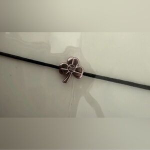 NEW silver tone Clover Charm on black Cord Bracelet - one size - CHANEL le lift